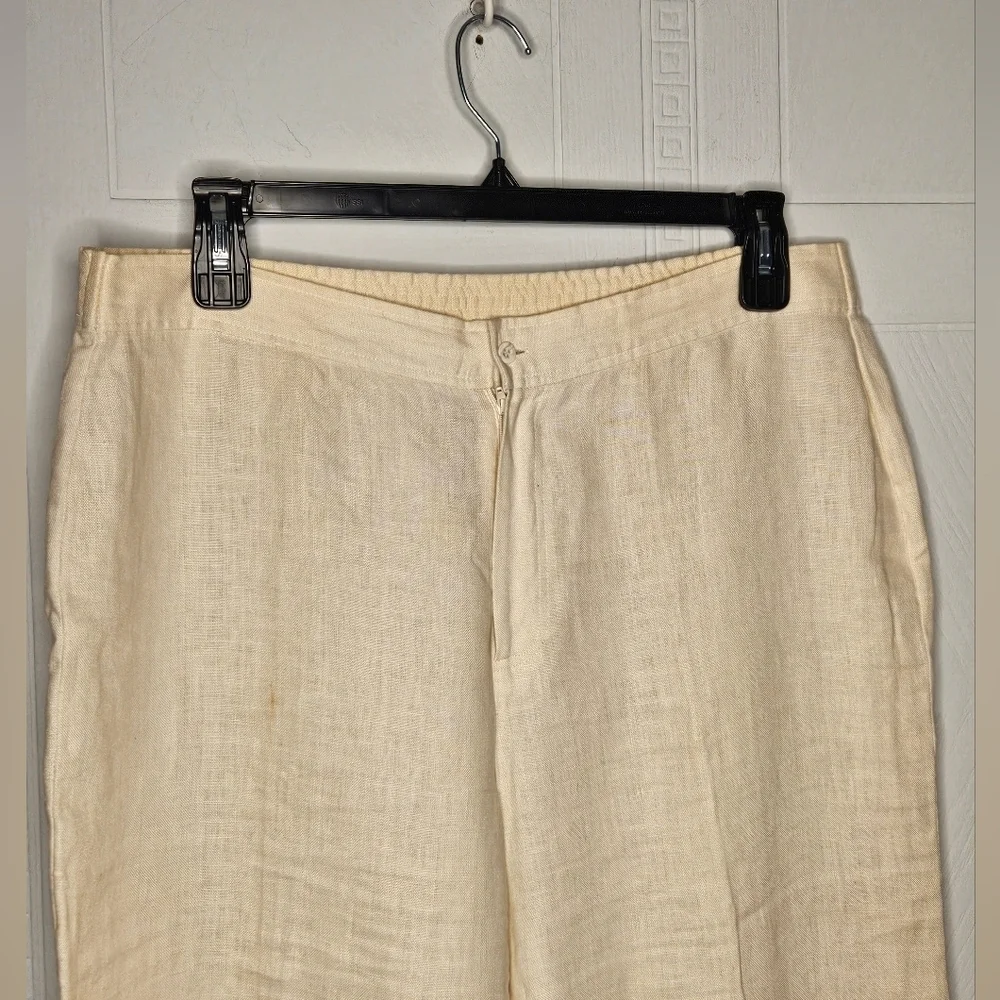 dbLife Womens Vintage Cream Linen Pants Wide Leg High Rise Flat Front Sz XL EUC